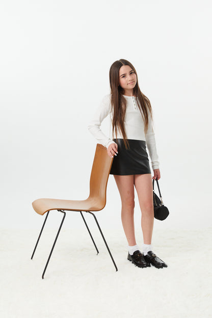 Sara Navy Vegan Leather Straight Mini Skort