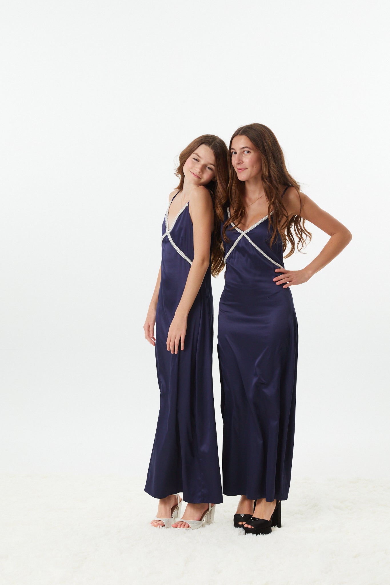 Miller Navy Satin Maxi Dress With Lace Trim