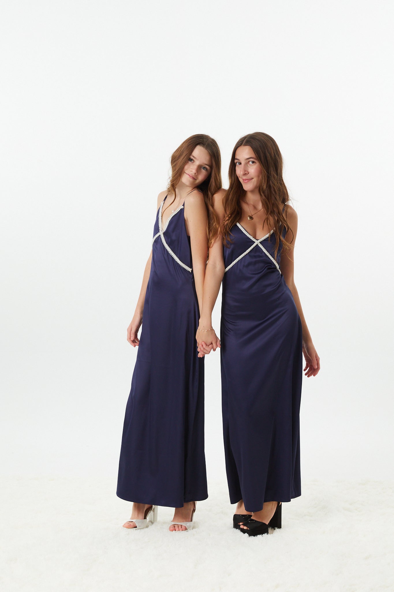 Miller Navy Satin Maxi Dress With Lace Trim