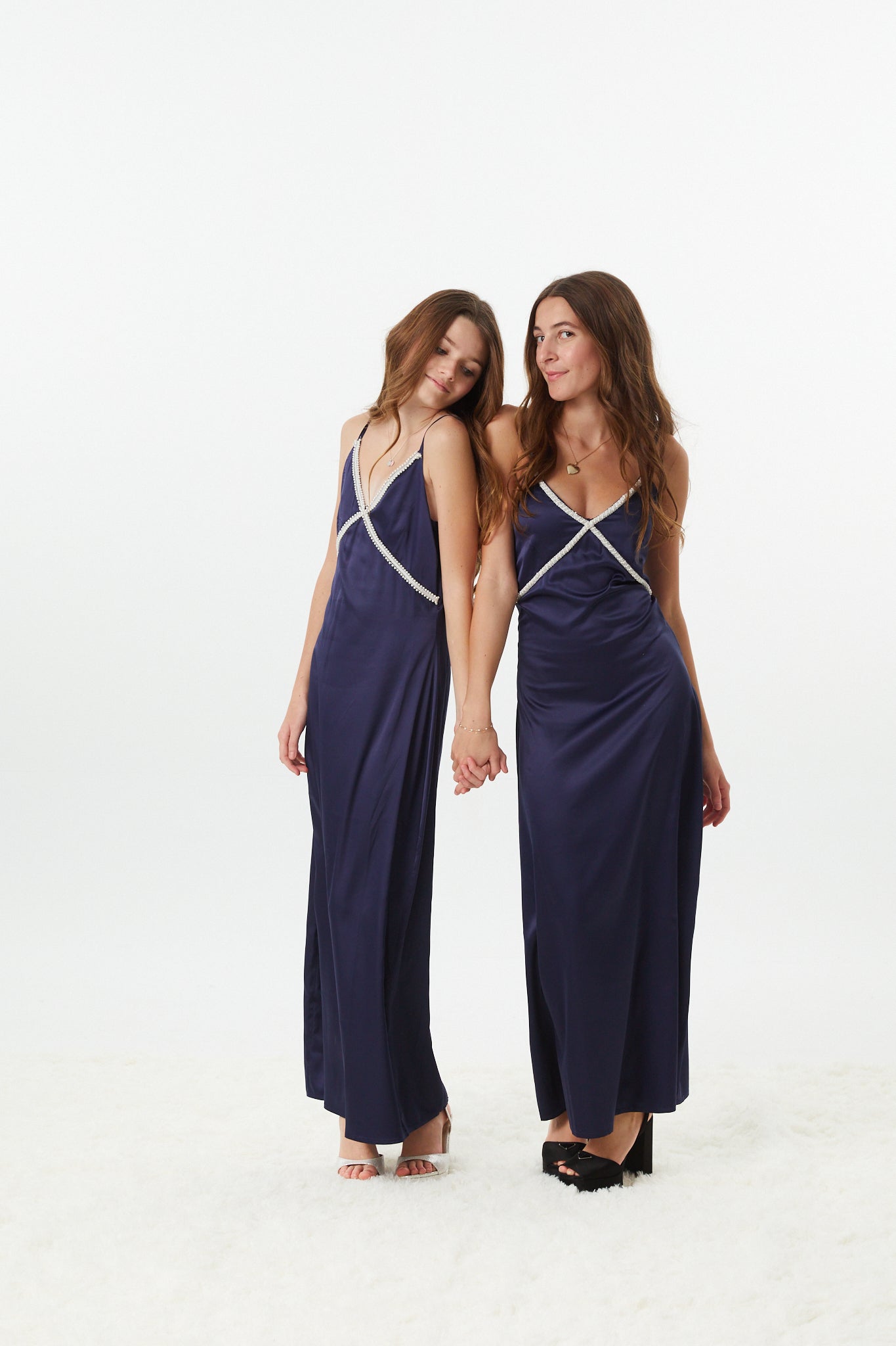 Miller Navy Satin Maxi Dress With Lace Trim