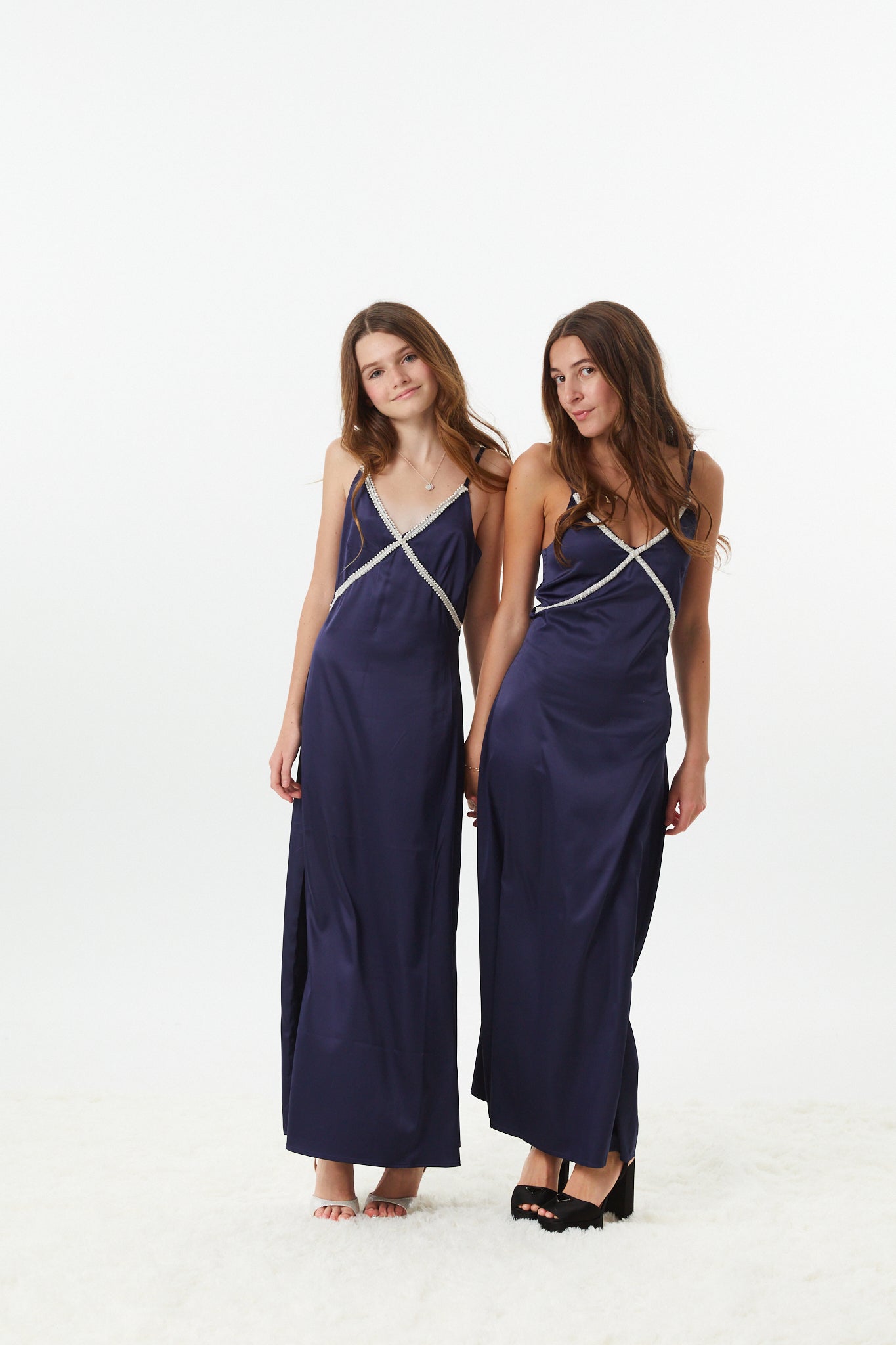 Miller Navy Satin Maxi Dress With Lace Trim