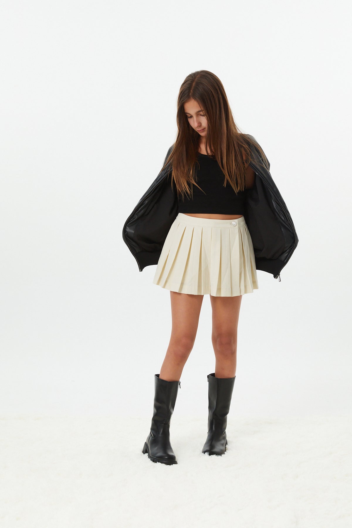 Jane Cream Soft Plaid Pleated Skort