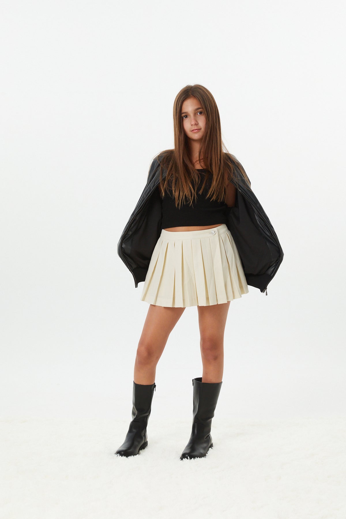 Jane Cream Soft Plaid Pleated Skort