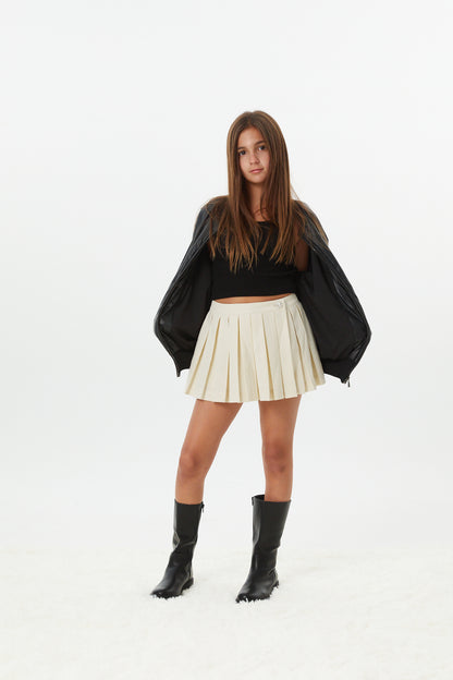 Jane Cream Soft Plaid Pleated Skort