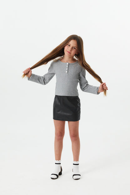 Sara Navy Vegan Leather Straight Mini Skort