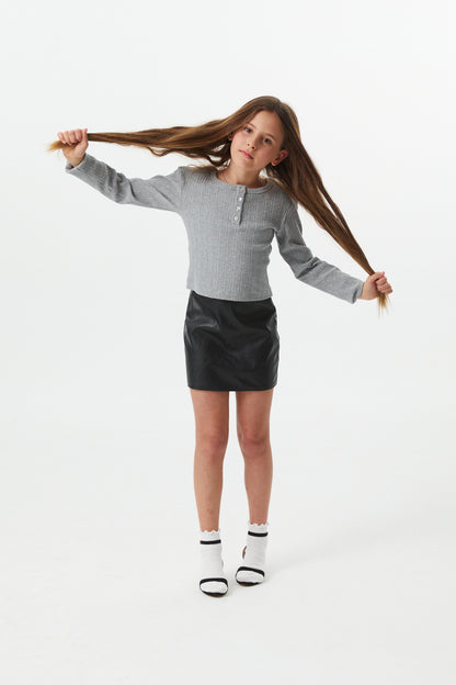 Sara Navy Vegan Leather Straight Mini Skort
