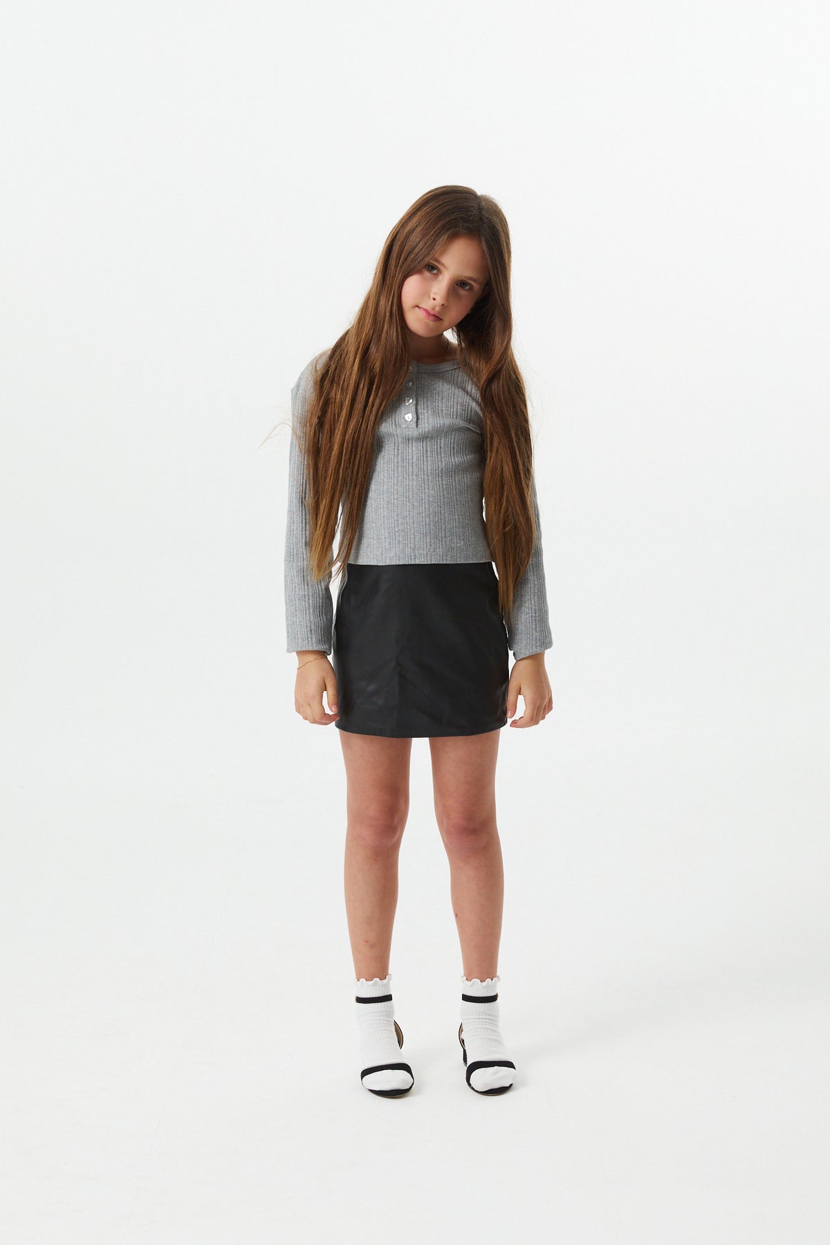 Sara Navy Vegan Leather Straight Mini Skort