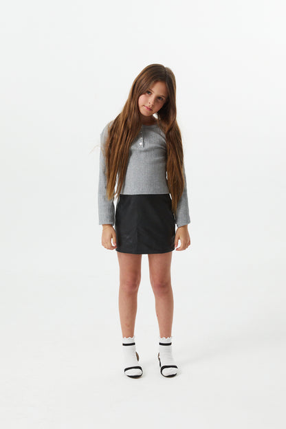 Sara Navy Vegan Leather Straight Mini Skort
