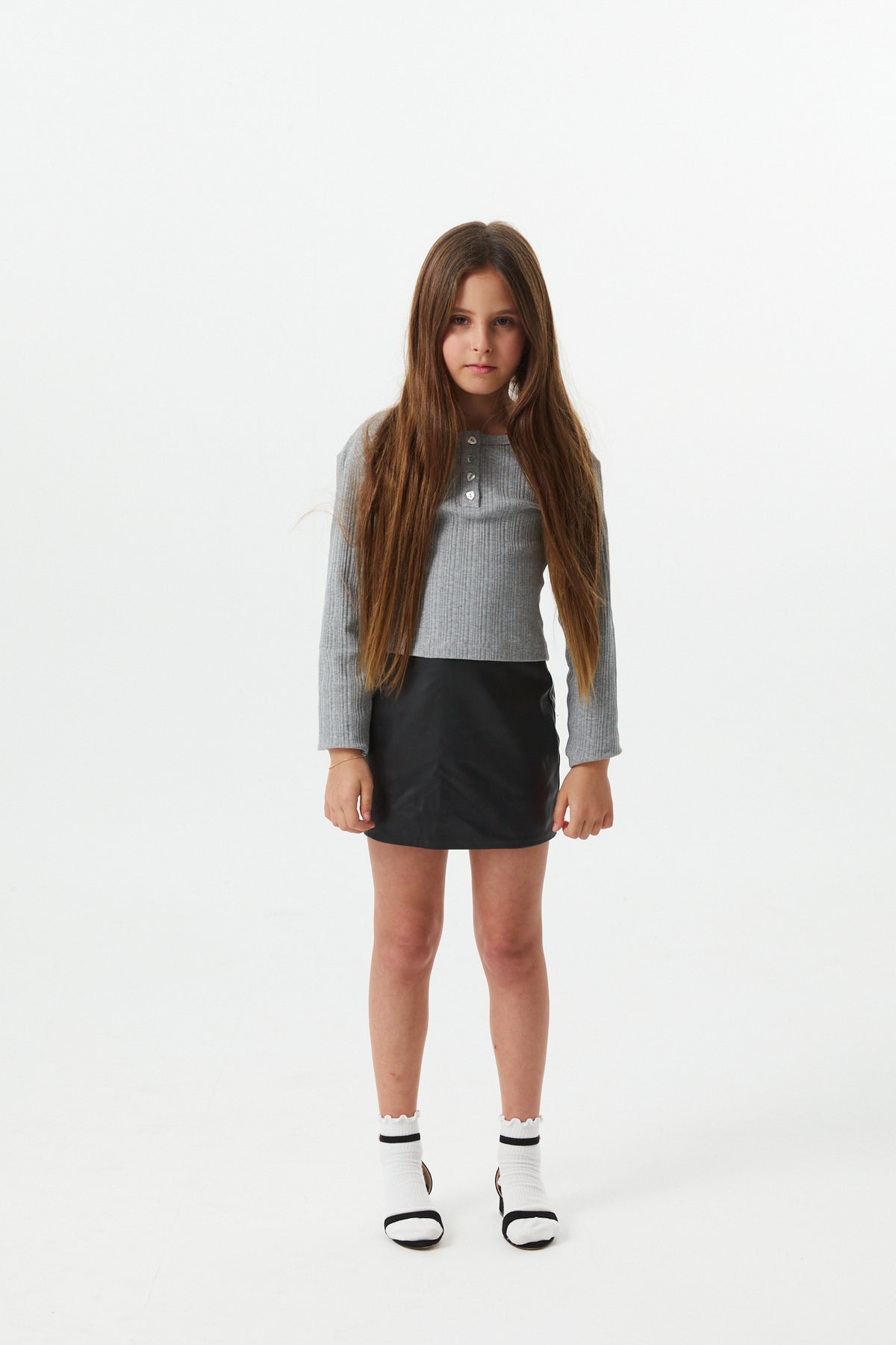 Sara Navy Vegan Leather Straight Mini Skort