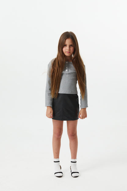 Sara Navy Vegan Leather Straight Mini Skort
