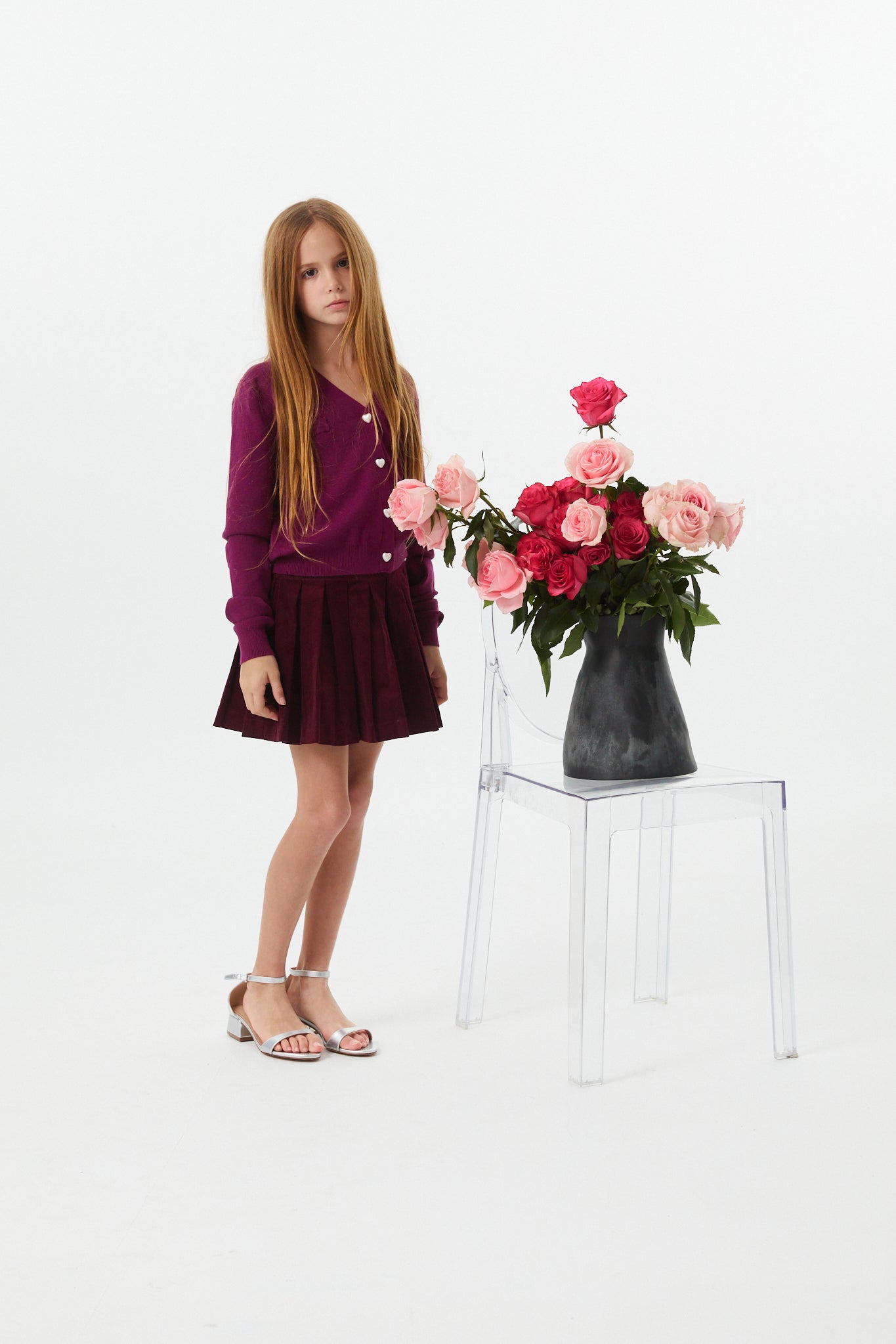 Jane Merlot Corduroy Pleated Skort