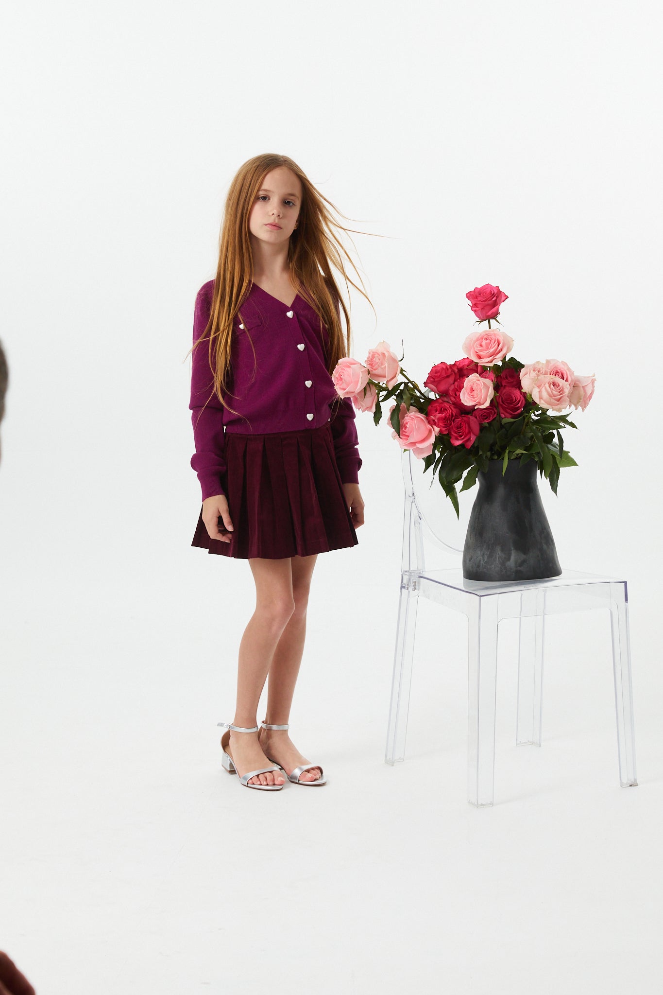 Jane Merlot Corduroy Pleated Skort