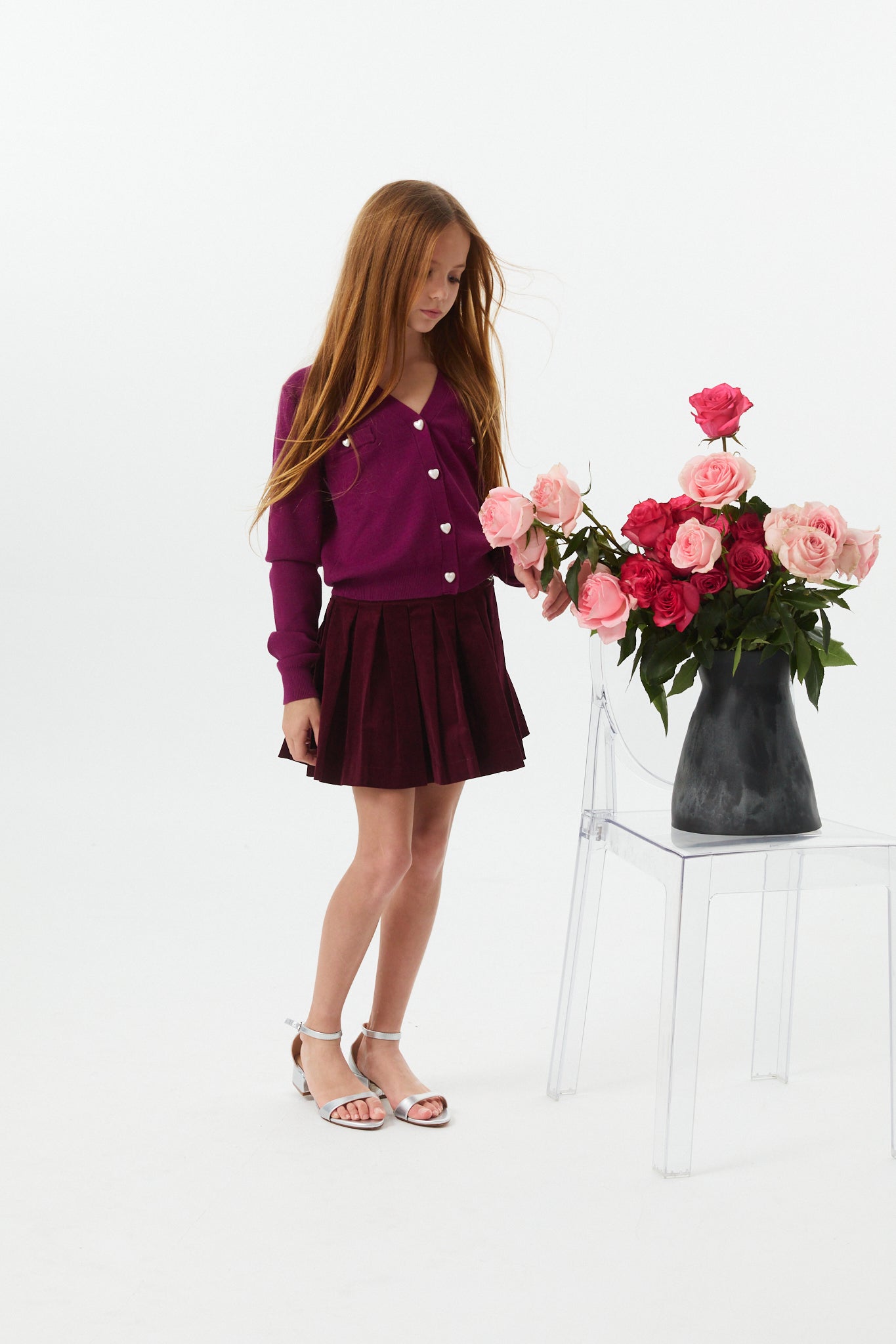 Jane Merlot Corduroy Pleated Skort