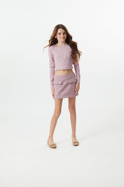 Sara Mauve Plaid Straight Mini Skirt