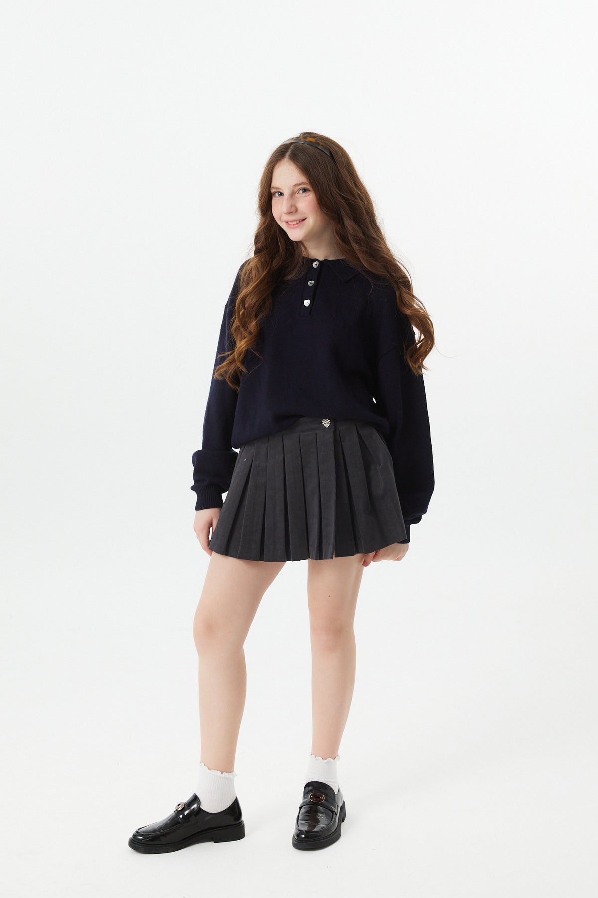 Klein Lighter Navy Cable Knit Sweater Collar Sweater