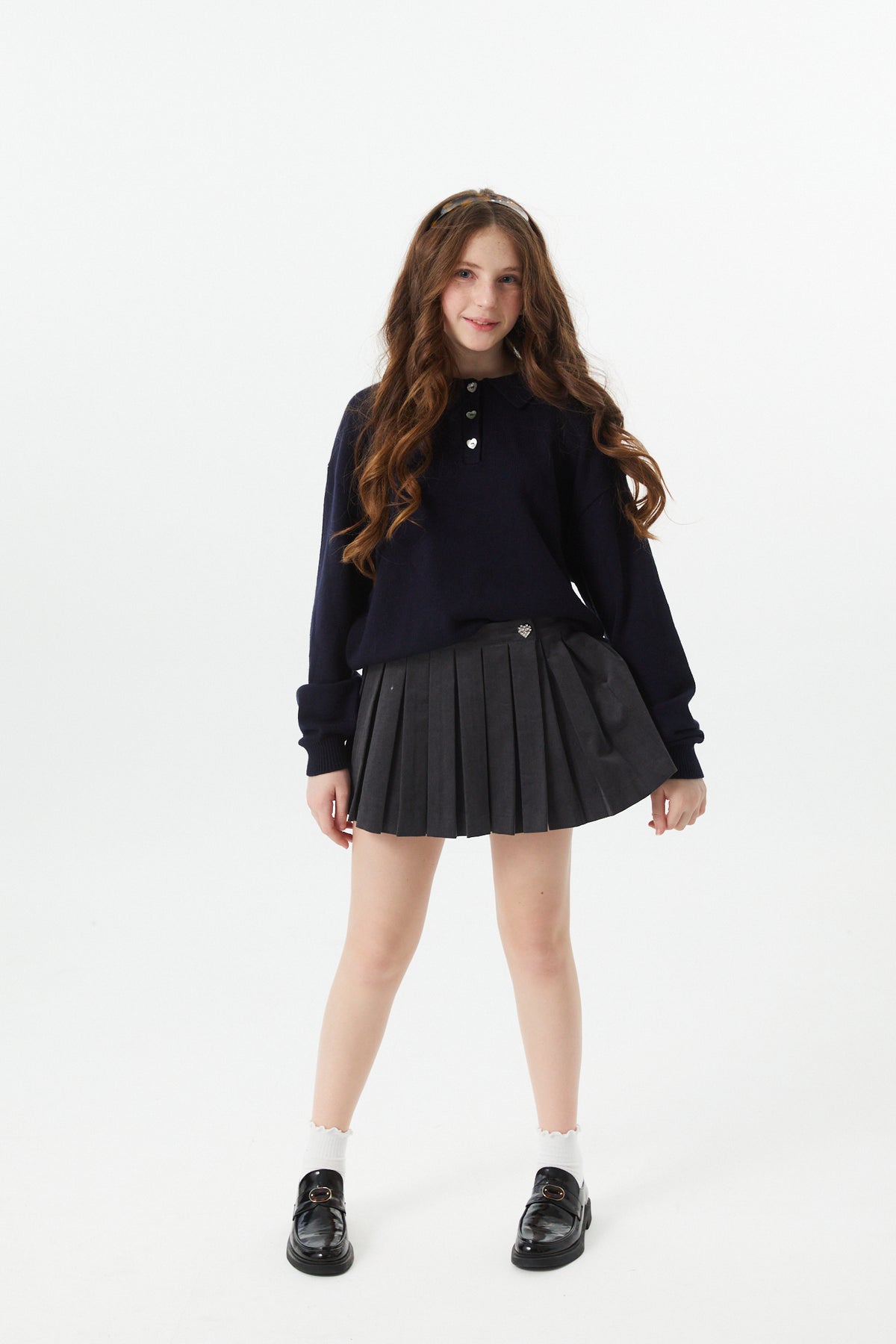 Klein Lighter Navy Cable Knit Sweater Collar Sweater
