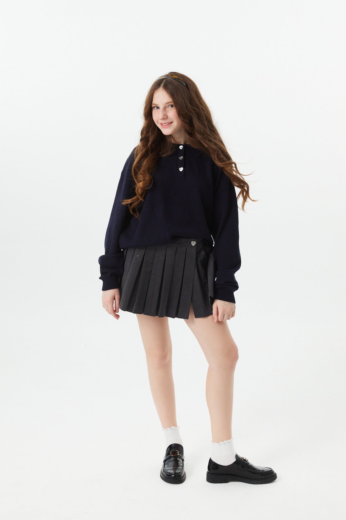 Klein Lighter Navy Cable Knit Sweater Collar Sweater