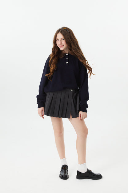 Klein Lighter Navy Cable Knit Sweater Collar Sweater