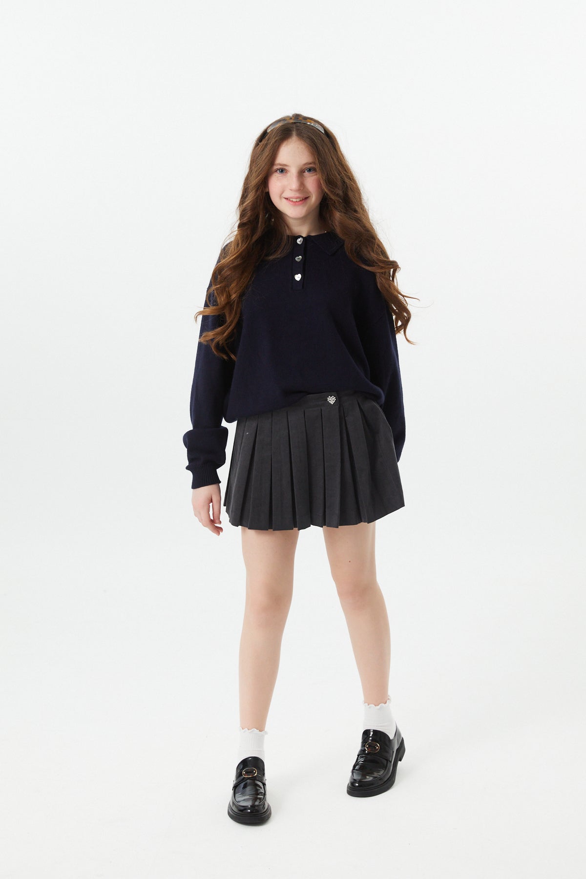Klein Lighter Navy Cable Knit Sweater Collar Sweater