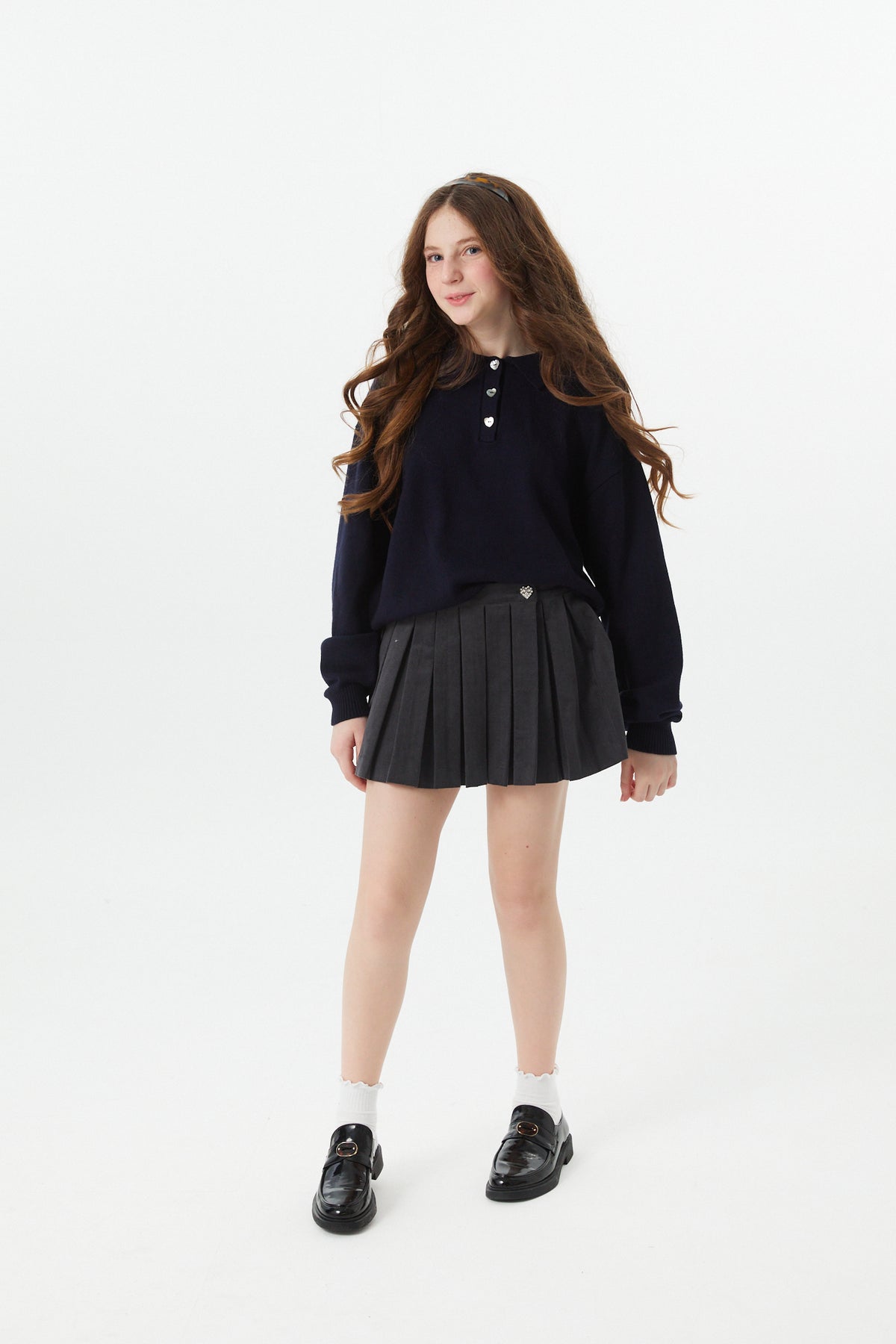 Klein Lighter Navy Cable Knit Sweater Collar Sweater