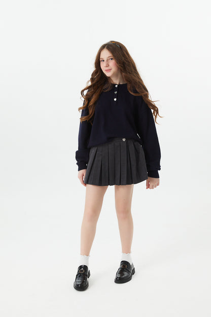 Klein Lighter Navy Cable Knit Sweater Collar Sweater