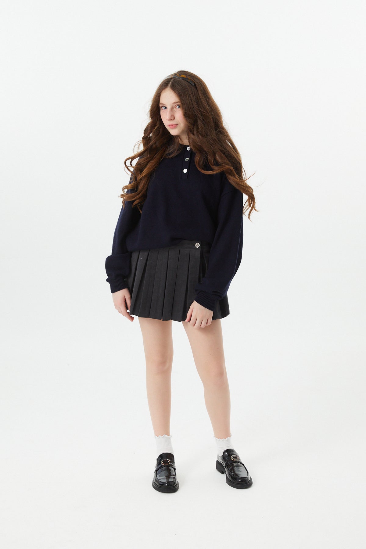 Klein Lighter Navy Cable Knit Sweater Collar Sweater