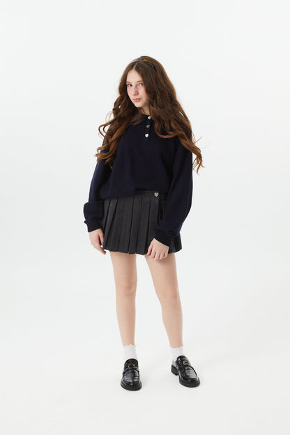 Klein Lighter Navy Cable Knit Sweater Collar Sweater