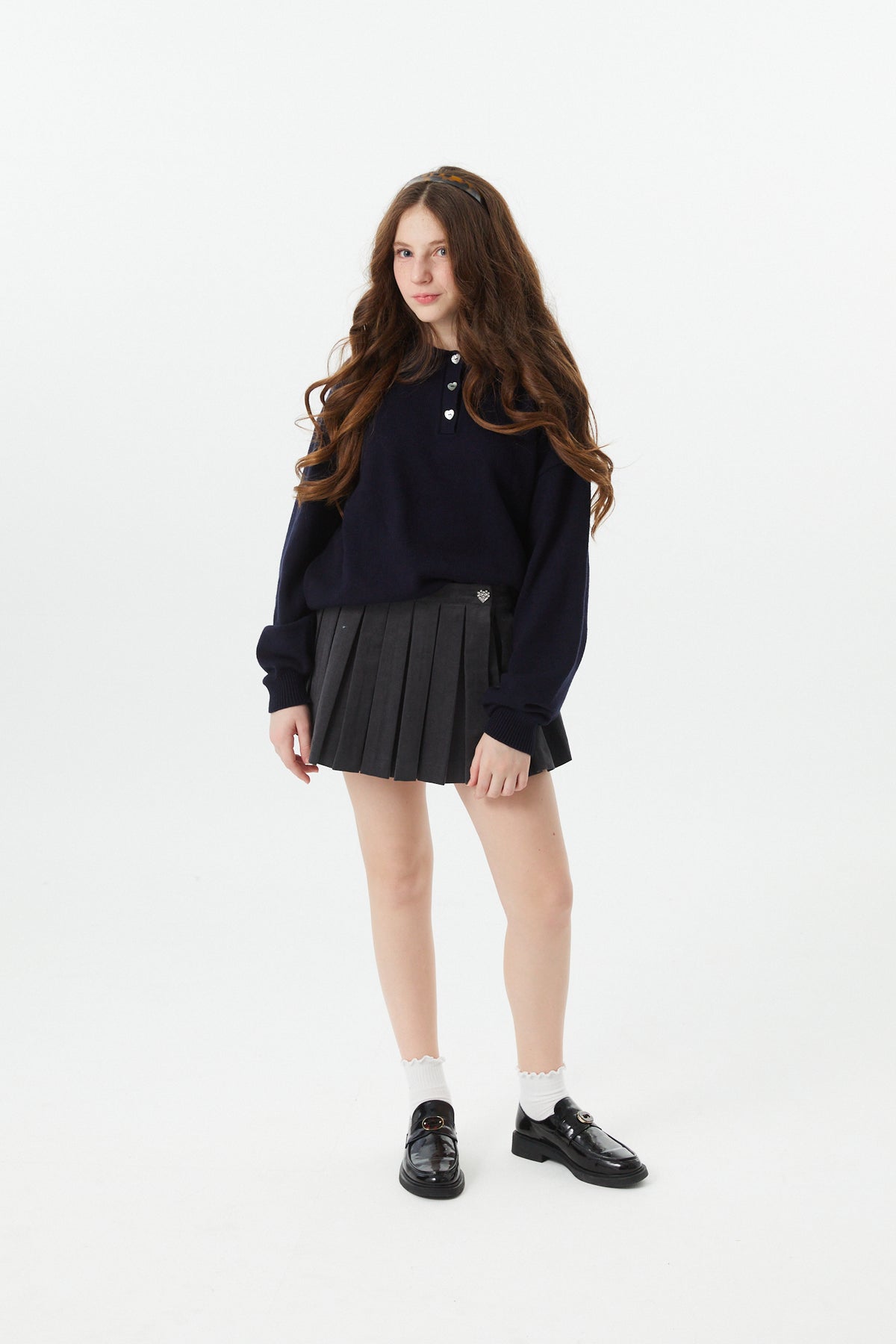 Klein Lighter Navy Cable Knit Sweater Collar Sweater