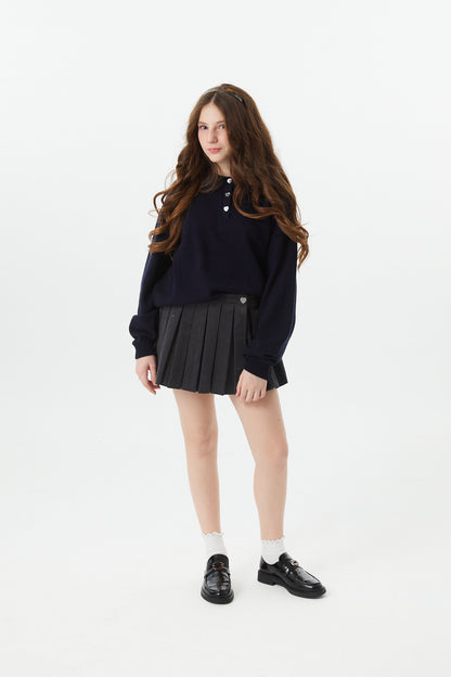 Klein Lighter Navy Cable Knit Sweater Collar Sweater