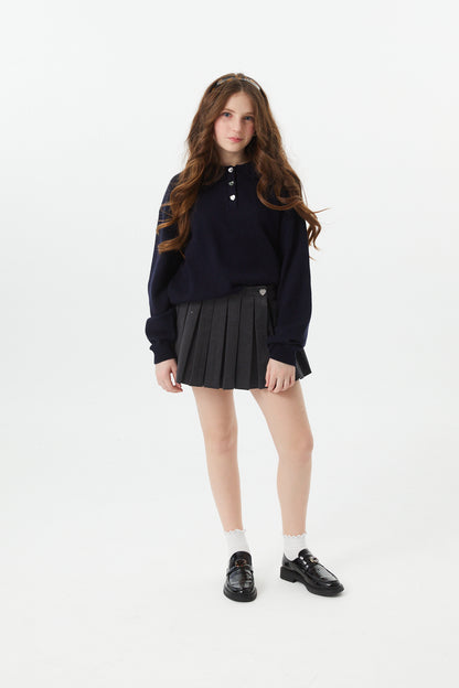 Klein Lighter Navy Cable Knit Sweater Collar Sweater