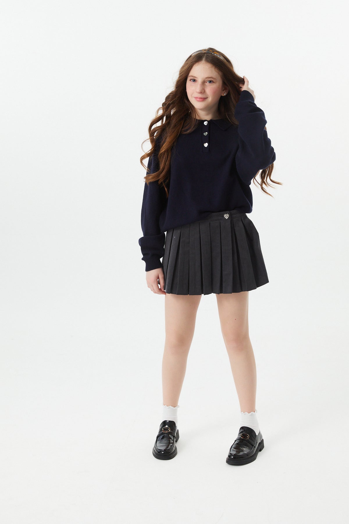 Klein Lighter Navy Cable Knit Sweater Collar Sweater