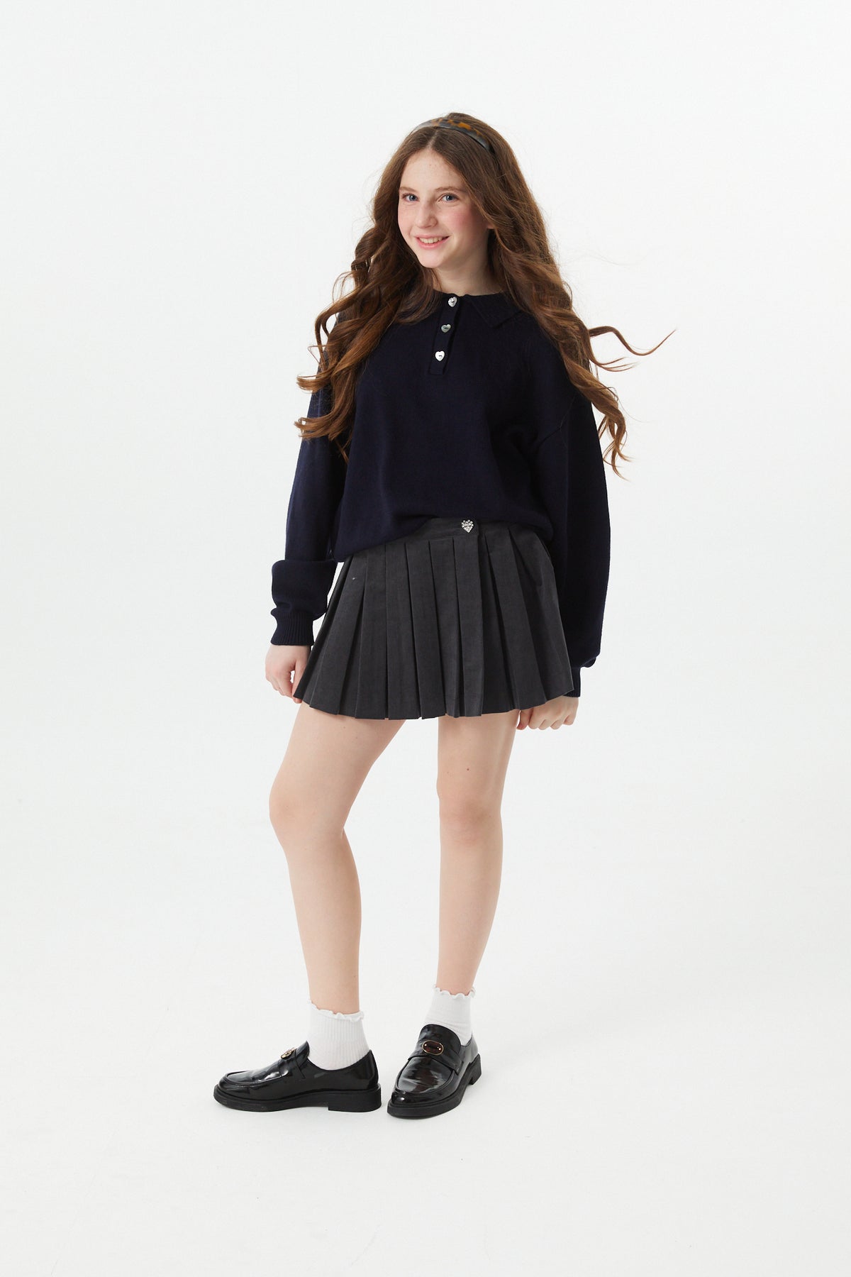 Klein Lighter Navy Cable Knit Sweater Collar Sweater