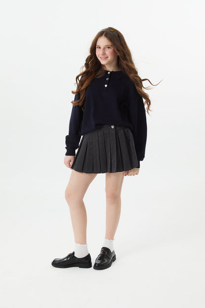 Klein Lighter Navy Cable Knit Sweater Collar Sweater
