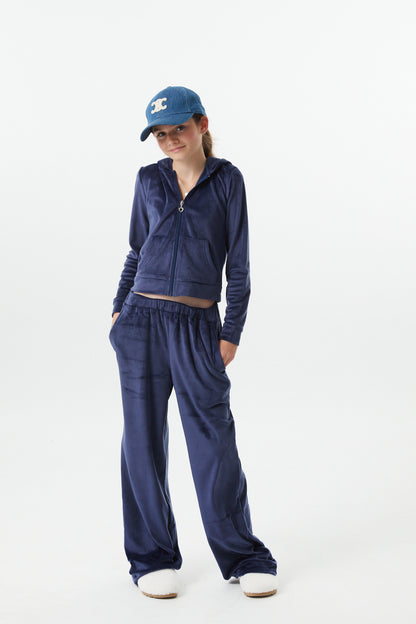 Ash Navy Stretch Velour Wide Leg Pant