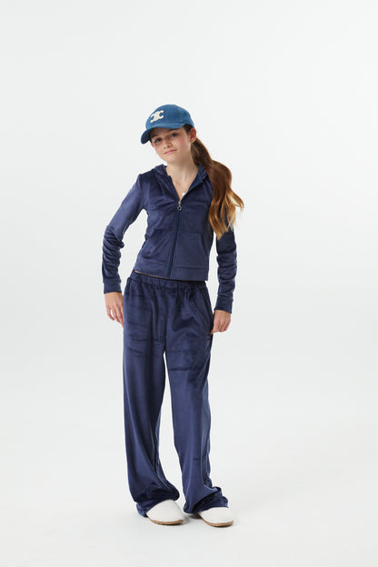 Ash Navy Stretch Velour Wide Leg Pant