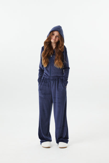 Ash Navy Stretch Velour Wide Leg Pant