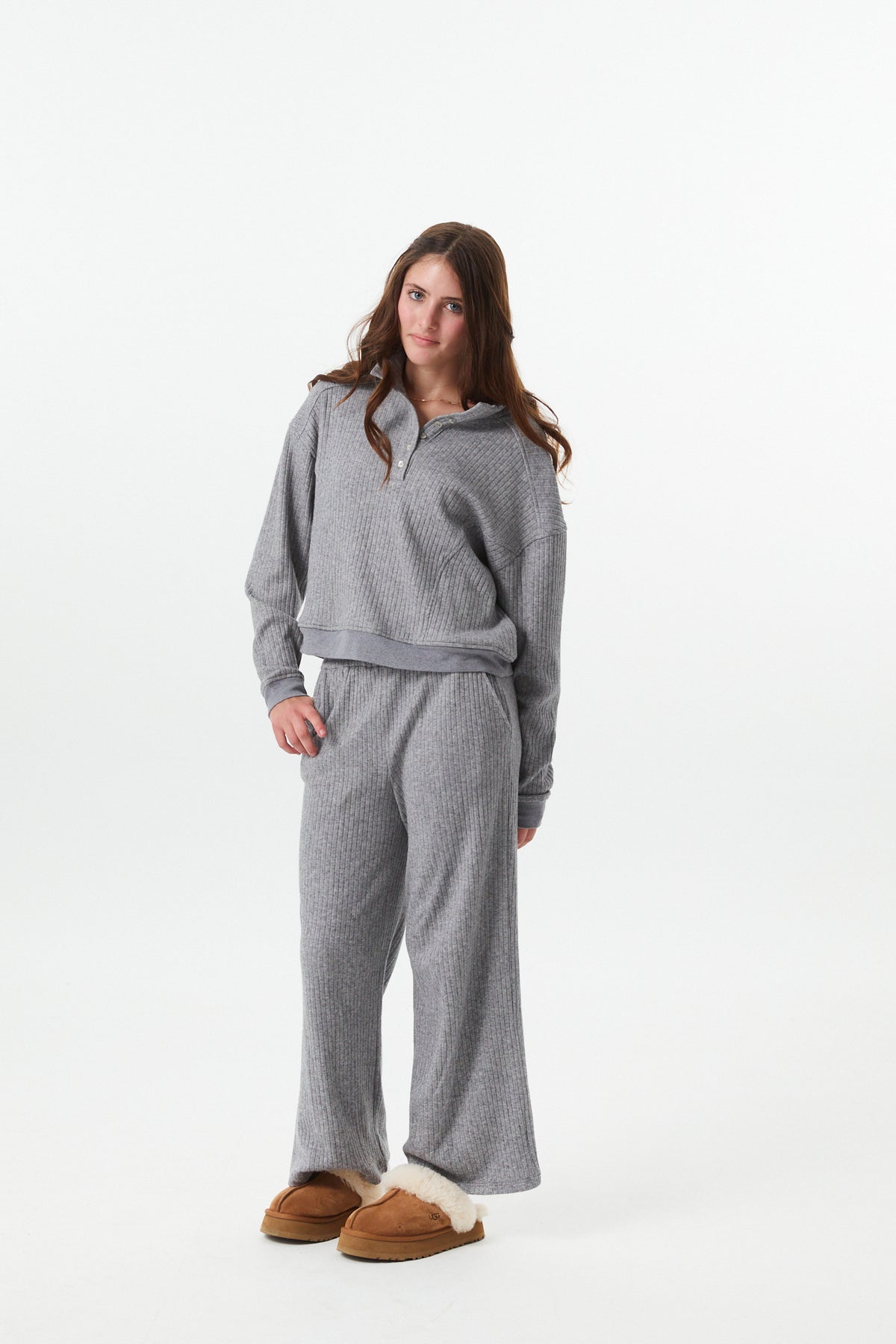 Crosby Grey Heavyweight Ribbed Button Pull Over