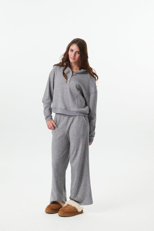 Crosby Grey Heavyweight Ribbed Button Pull Over