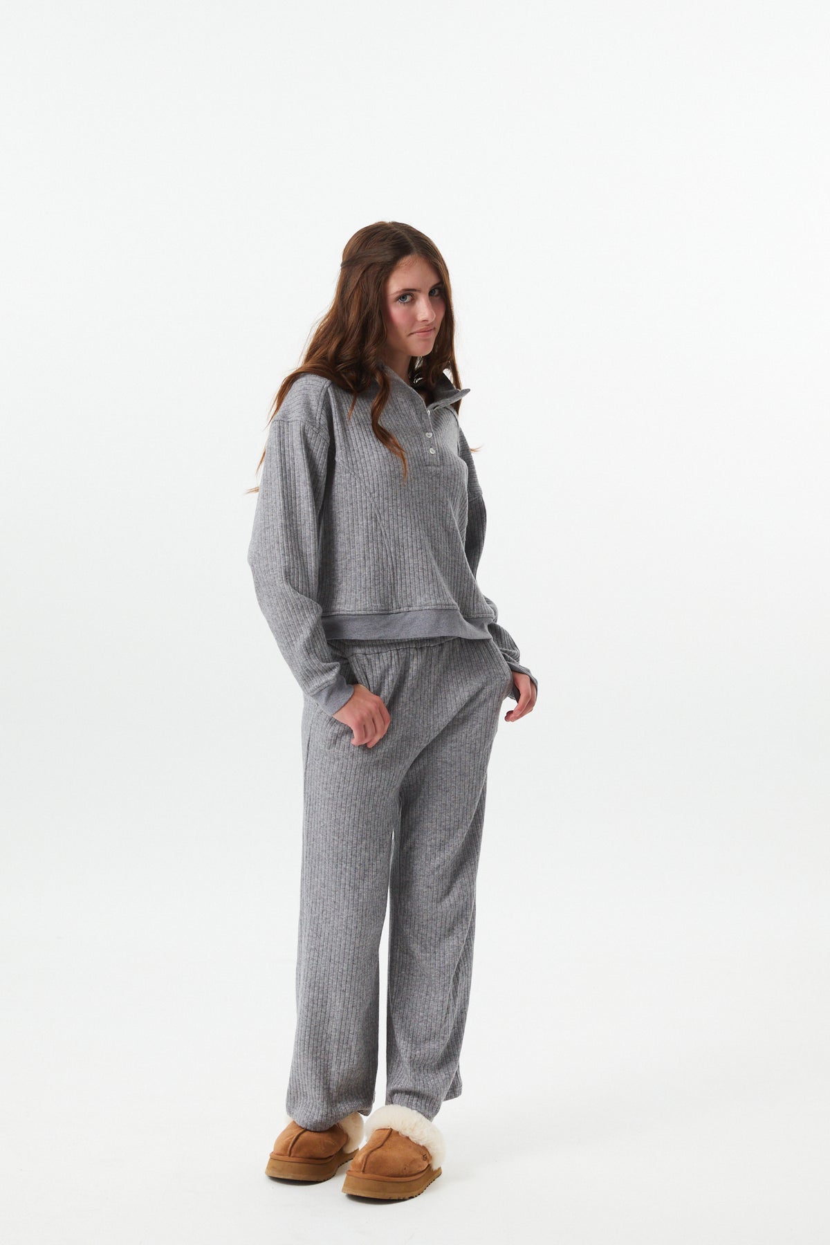 Crosby Grey Heavyweight Ribbed Button Pull Over