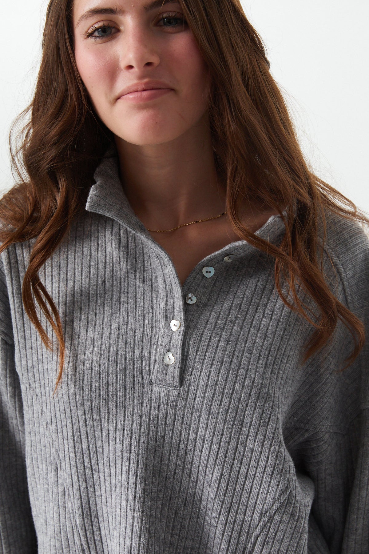 Crosby Grey Heavyweight Ribbed Button Pull Over
