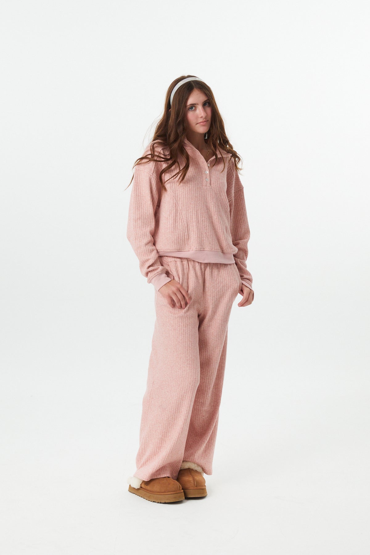 Dylan Ballet Pink Heavyweight Ribbed Wide Leg Pants
