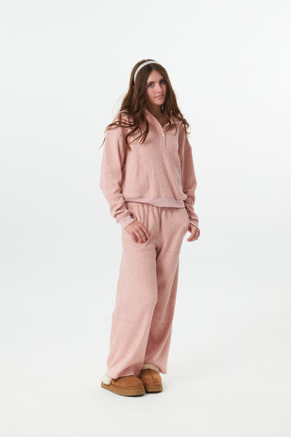 Dylan Ballet Pink Heavyweight Ribbed Wide Leg Pants