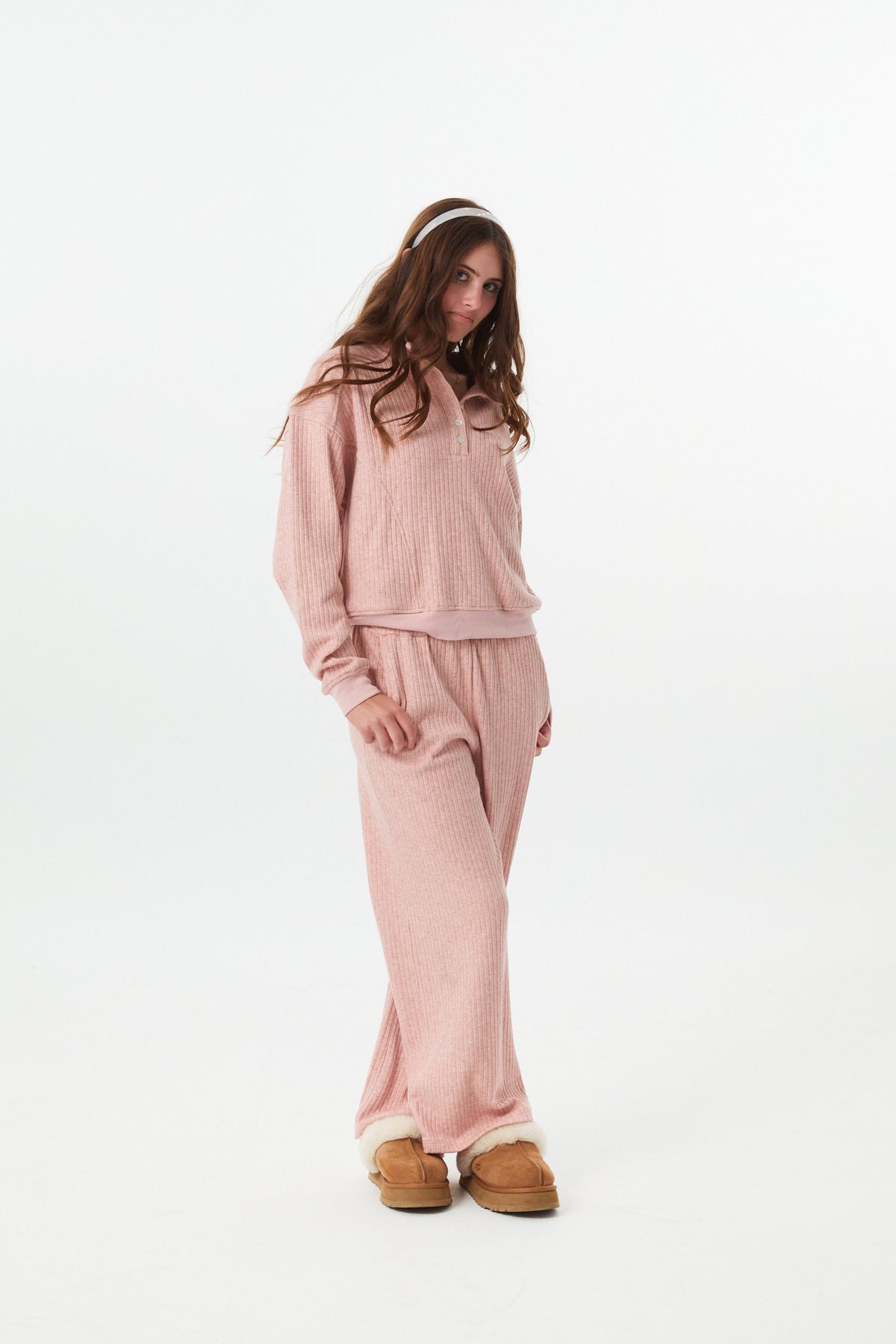 Crosby Ballet Pink Heavyweight Ribbed Button Pull Over