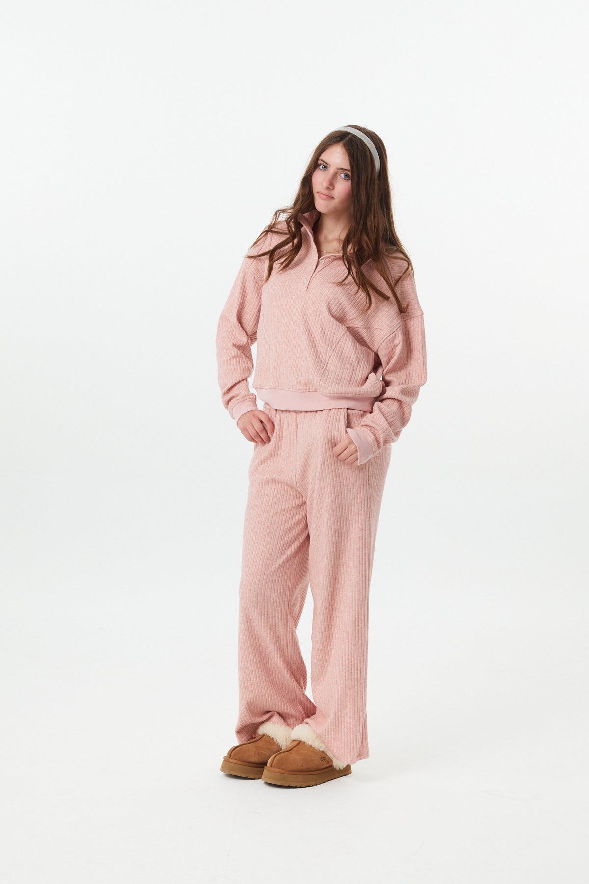 Crosby Ballet Pink Heavyweight Ribbed Button Pull Over