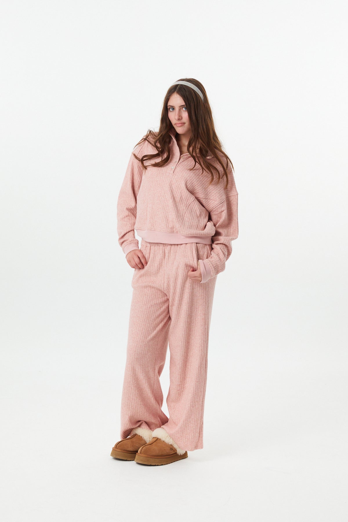 Crosby Ballet Pink Heavyweight Ribbed Button Pull Over