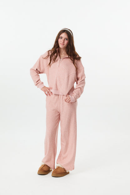 Crosby Ballet Pink Heavyweight Ribbed Button Pull Over