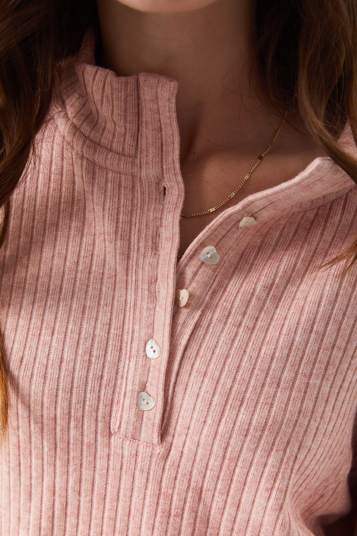 Crosby Ballet Pink Heavyweight Ribbed Button Pull Over