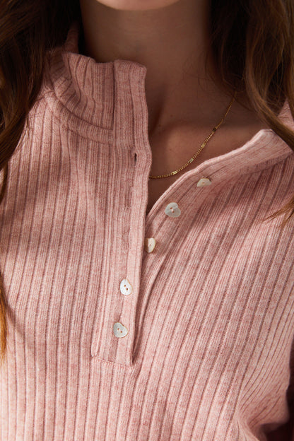 Crosby Ballet Pink Heavyweight Ribbed Button Pull Over