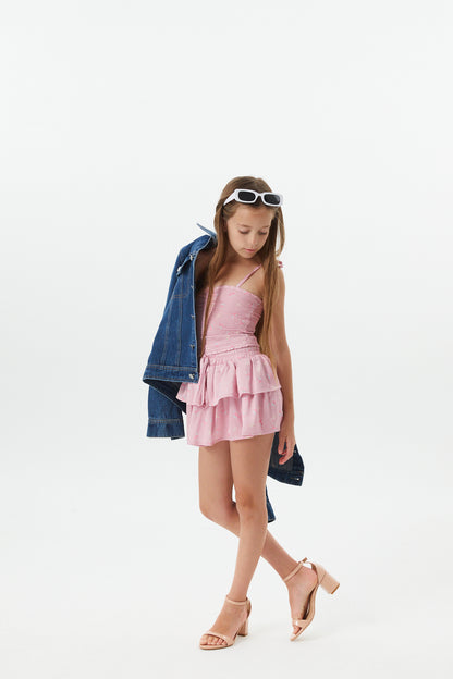 Georgia Rose Bow Mauve Satin Smocked Top