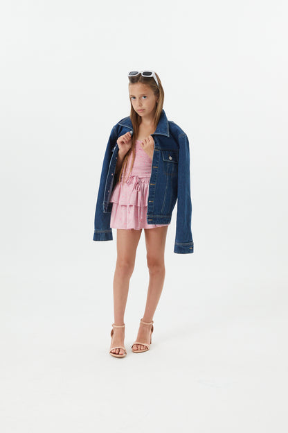 Georgia Rose Bow Mauve Satin Smocked Top